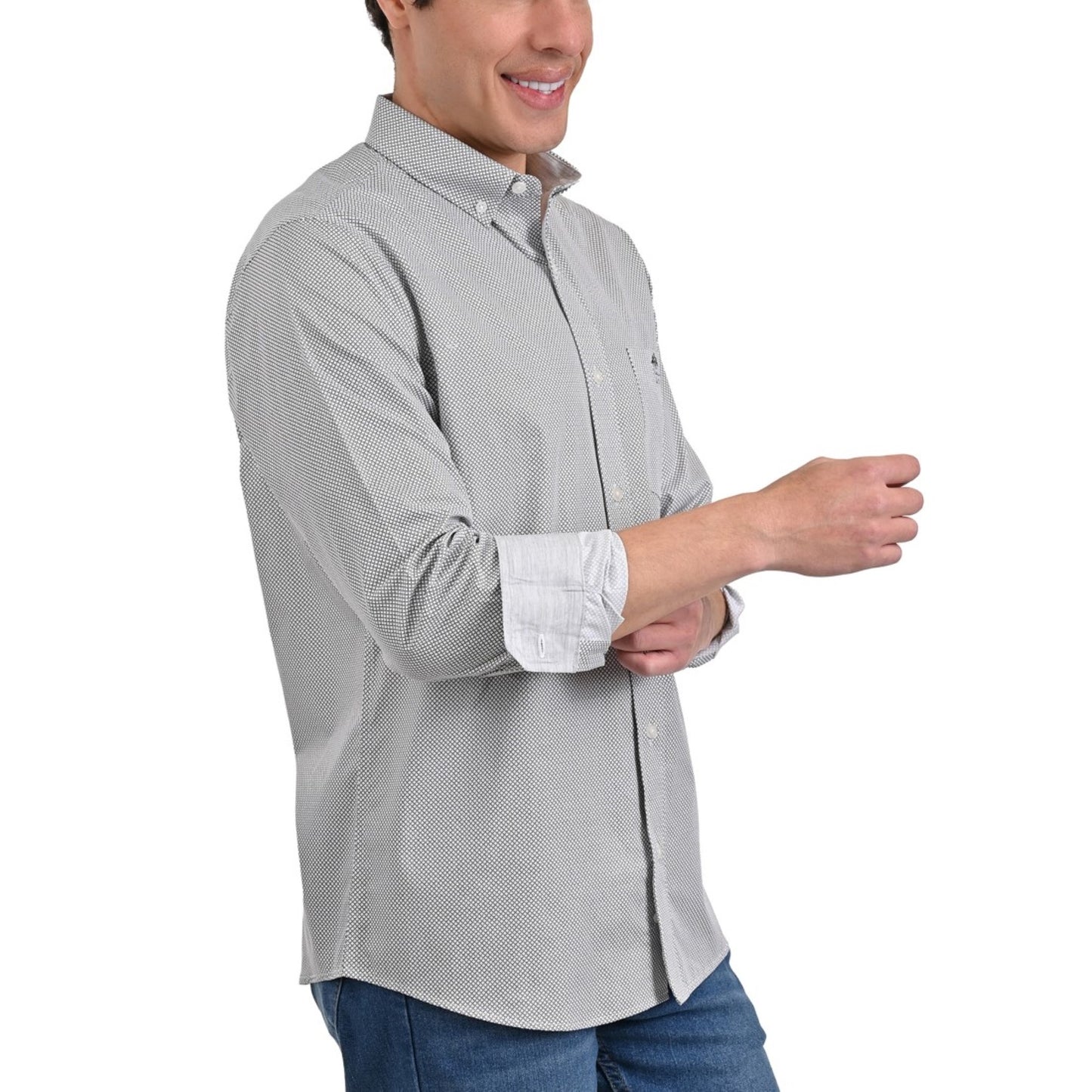 Camisa Buckingham Regular Fit Manga Larga Botón Oculto 3700