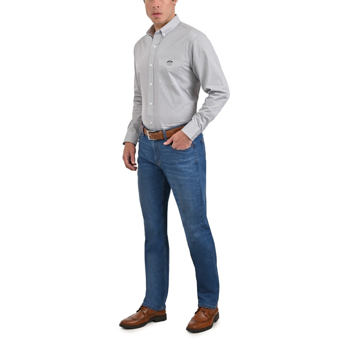Camisa Buckingham Regular Fit Manga Larga Botón Oculto 3700
