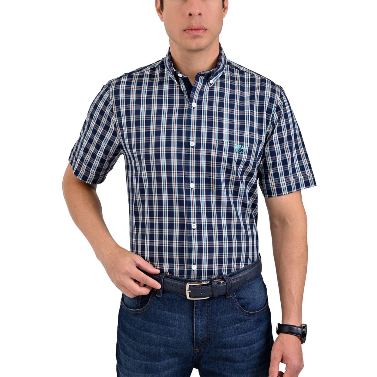 Camisa Buckingham Regular Fit Manga Corta 3704