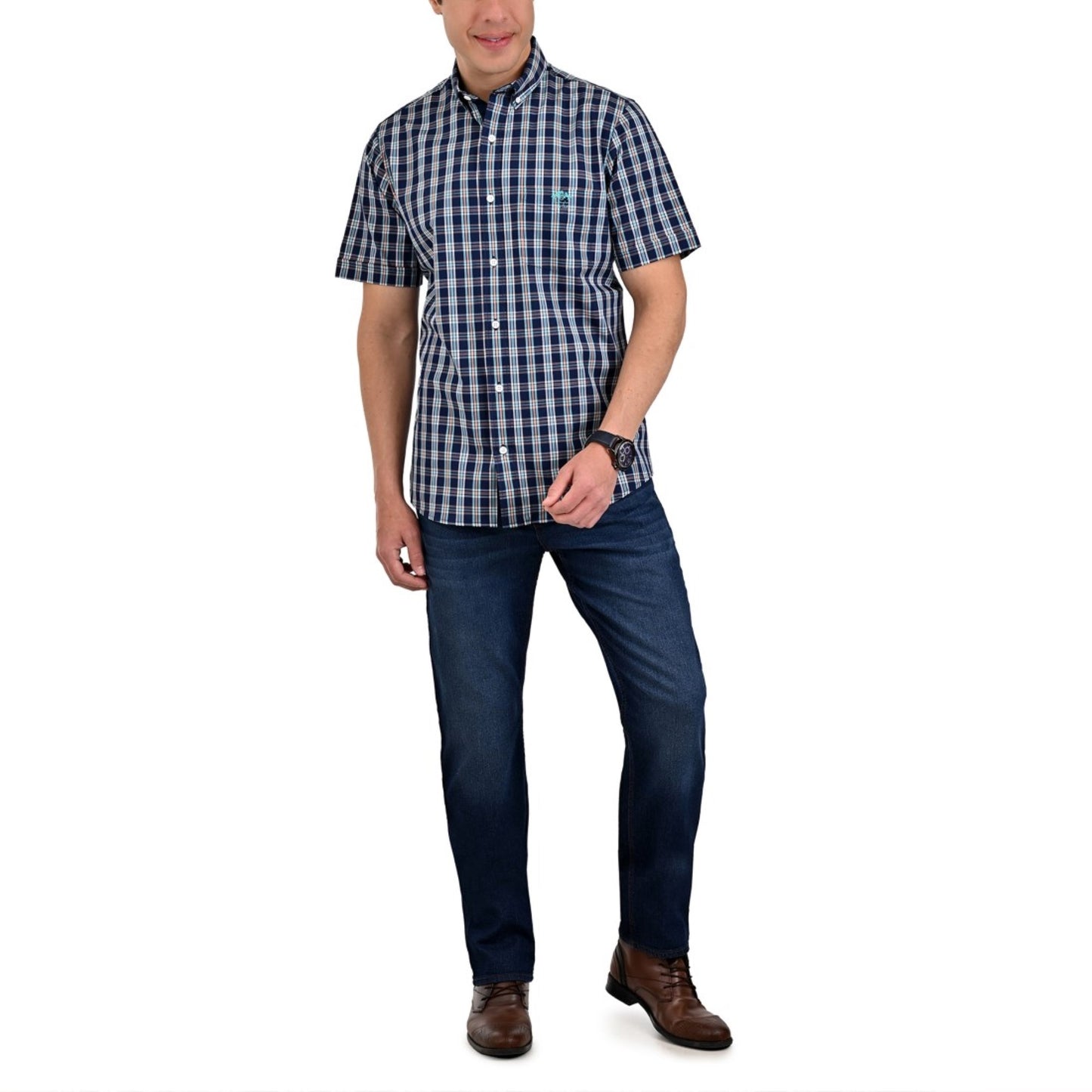 Camisa Buckingham Regular Fit Manga Corta 3704
