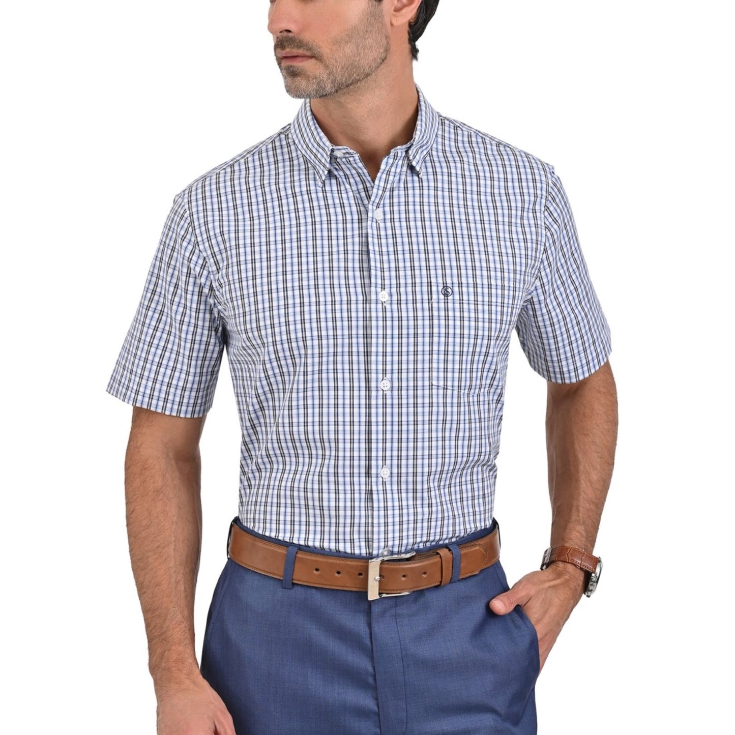 Camisa Sansabelt Regular Fit Manga Corta Botón Oculto 3796