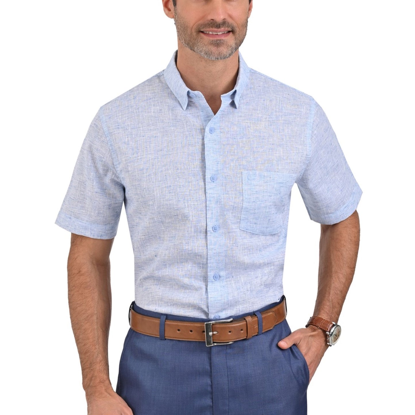 Camisa Sansabelt Regular Fit Manga Corta Bot??n Oculto 3797