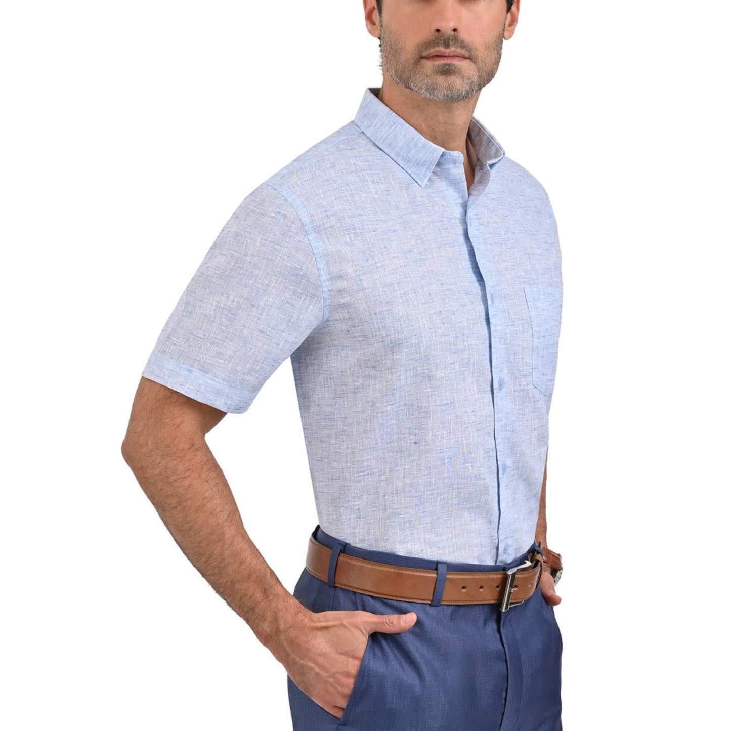 Camisa Sansabelt Regular Fit Manga Corta Bot??n Oculto 3797