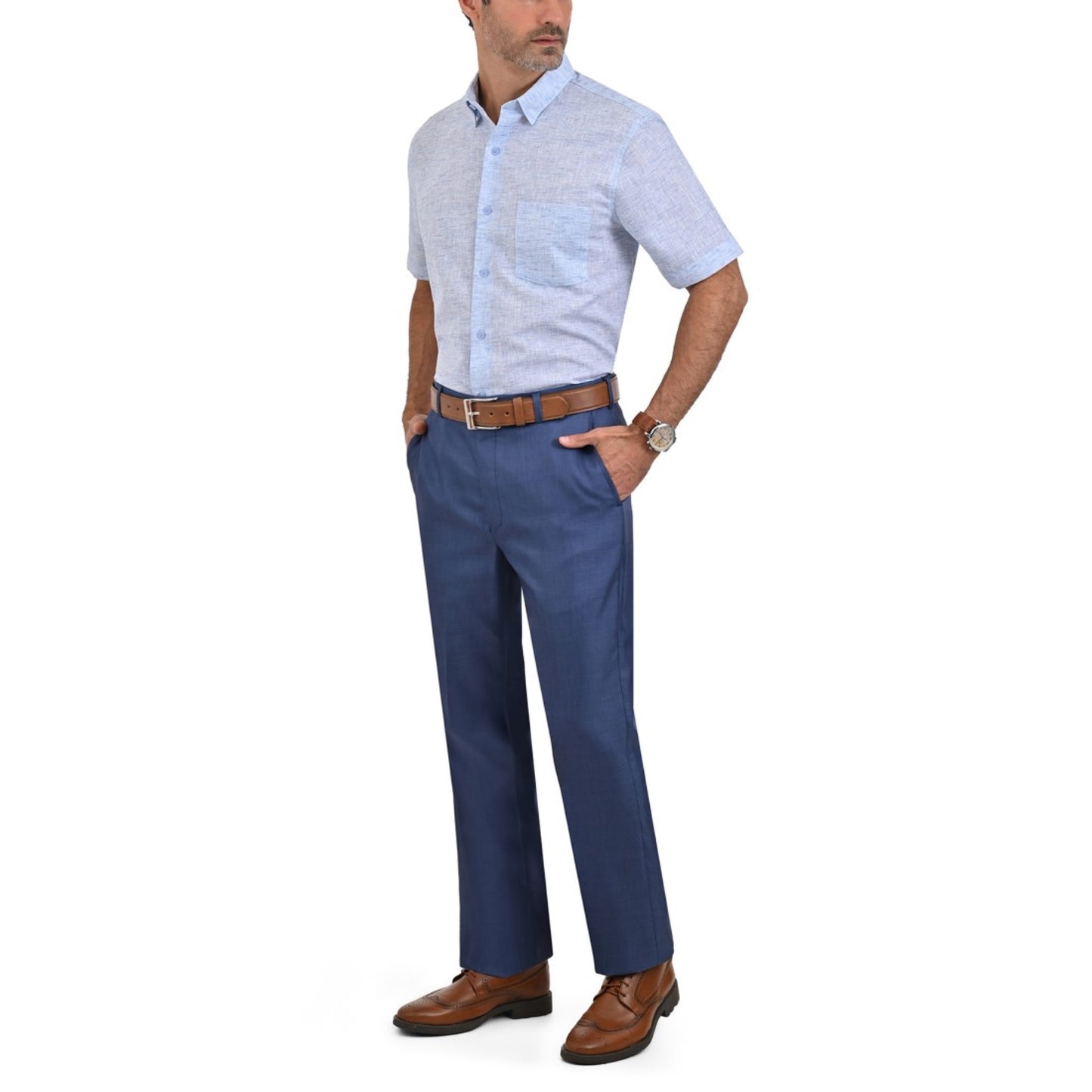 Camisa Sansabelt Regular Fit Manga Corta Bot??n Oculto 3797