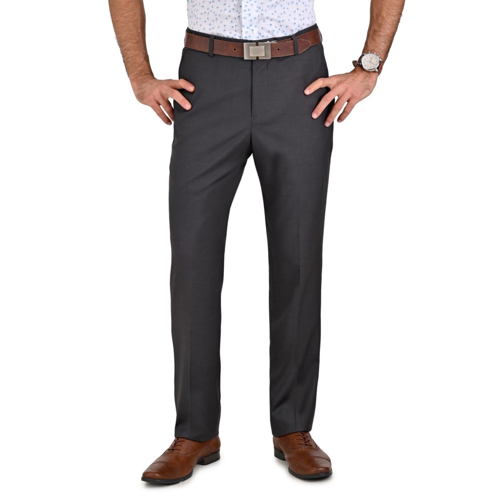 Pantalon de Vestir Yale 3823 Sin Pinzas Gris Medio