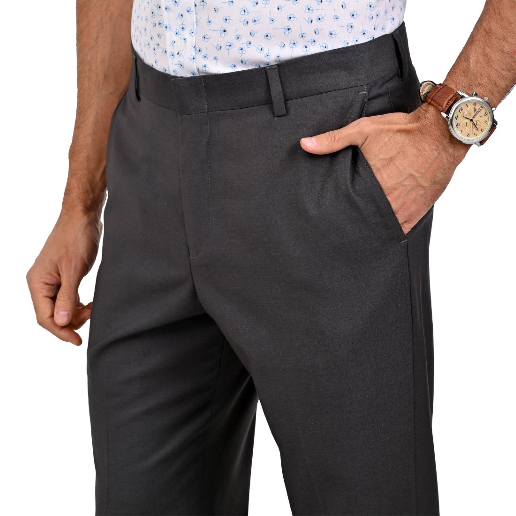 Pantalon de Vestir Yale 3823 Sin Pinzas Gris Medio