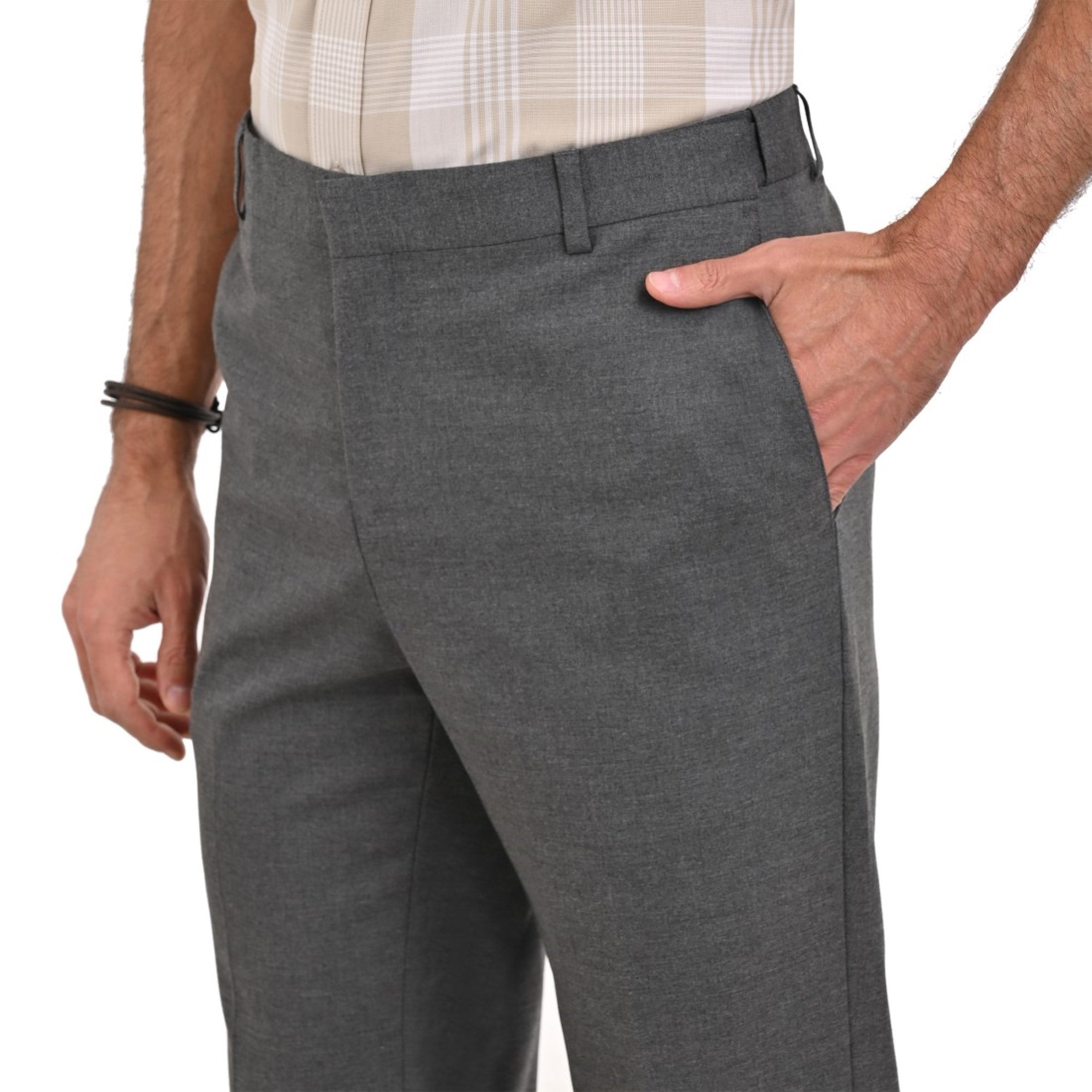 Pantalon de Vestir Yale 3772  Slim Fit Sin Pinzas Cintura Ajustable Gris