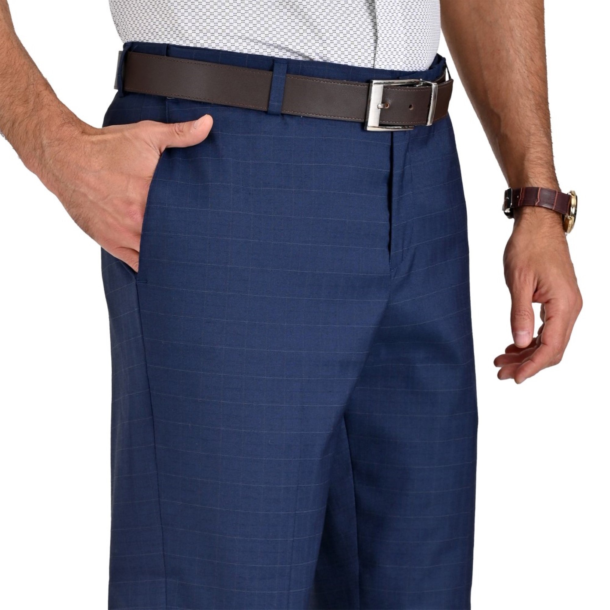 Pantalon de Vestir Yale 3773  Slim Fit Sin Pinzas Cintura Ajustable Azul Zafiro