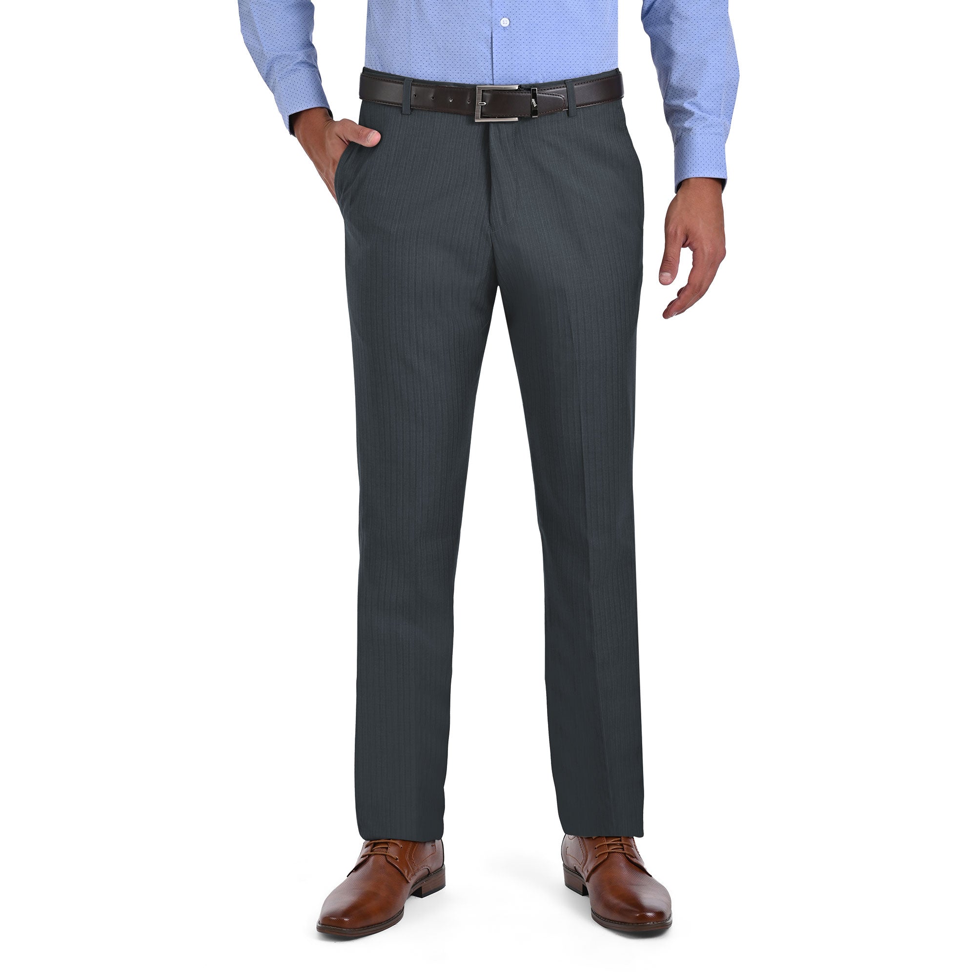 Pantalon de Vestir Yale 0414  Regular Sin Pinzas Cintura Ajustable Gris Oxford