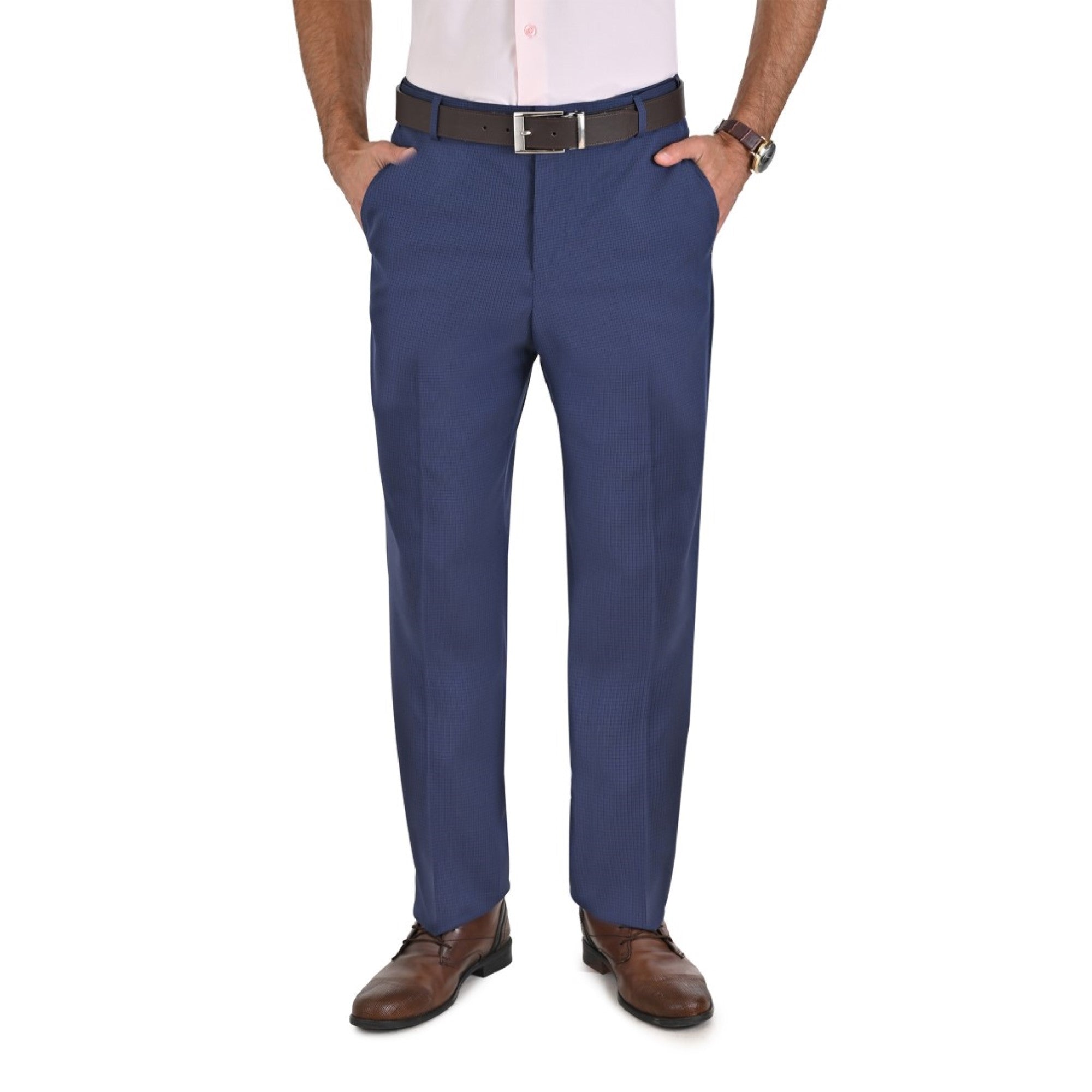 Pantalon de Vestir Yale 3825  Regular Sin Pinzas Cintura Ajustable Azul Petroleo