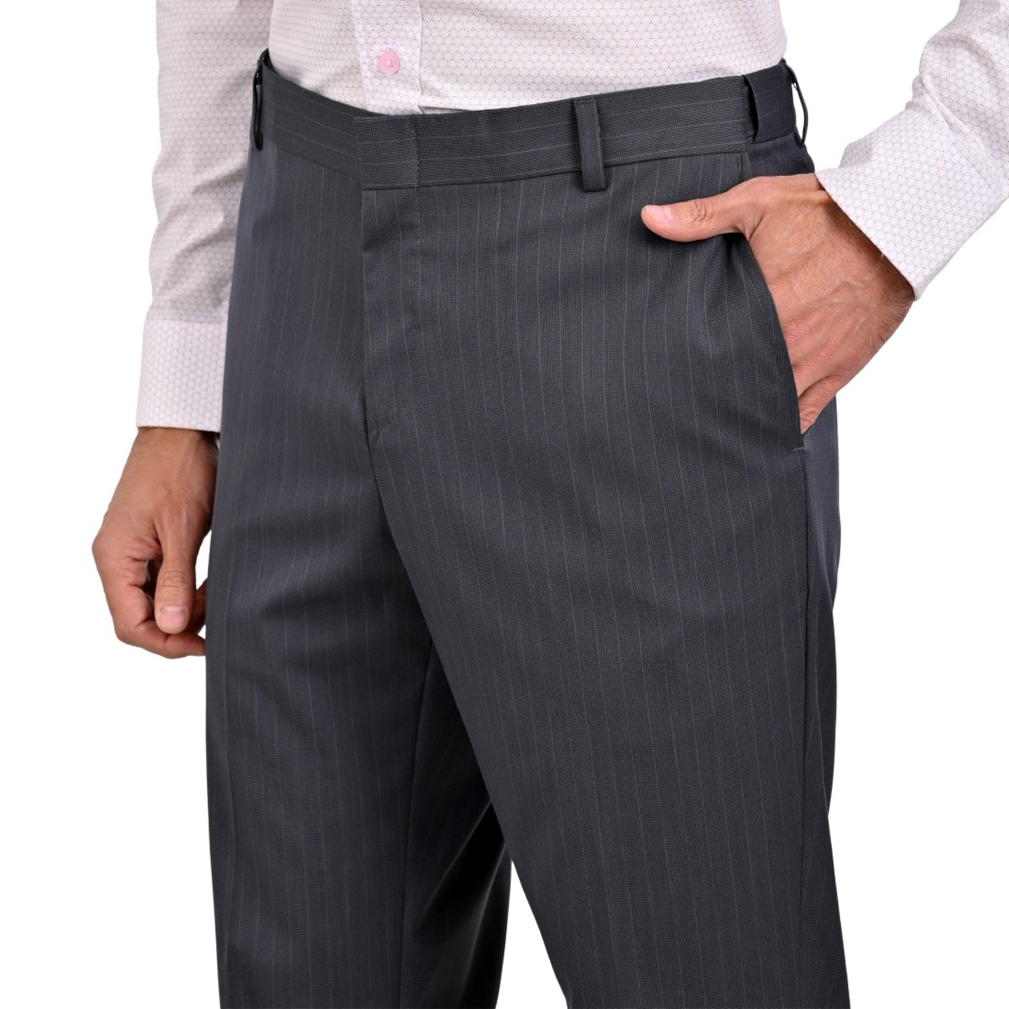 Pantalon de Vestir Yale 3763  Slim Fit  Sin Pinzas Cintura Ajustable Gris Oxford