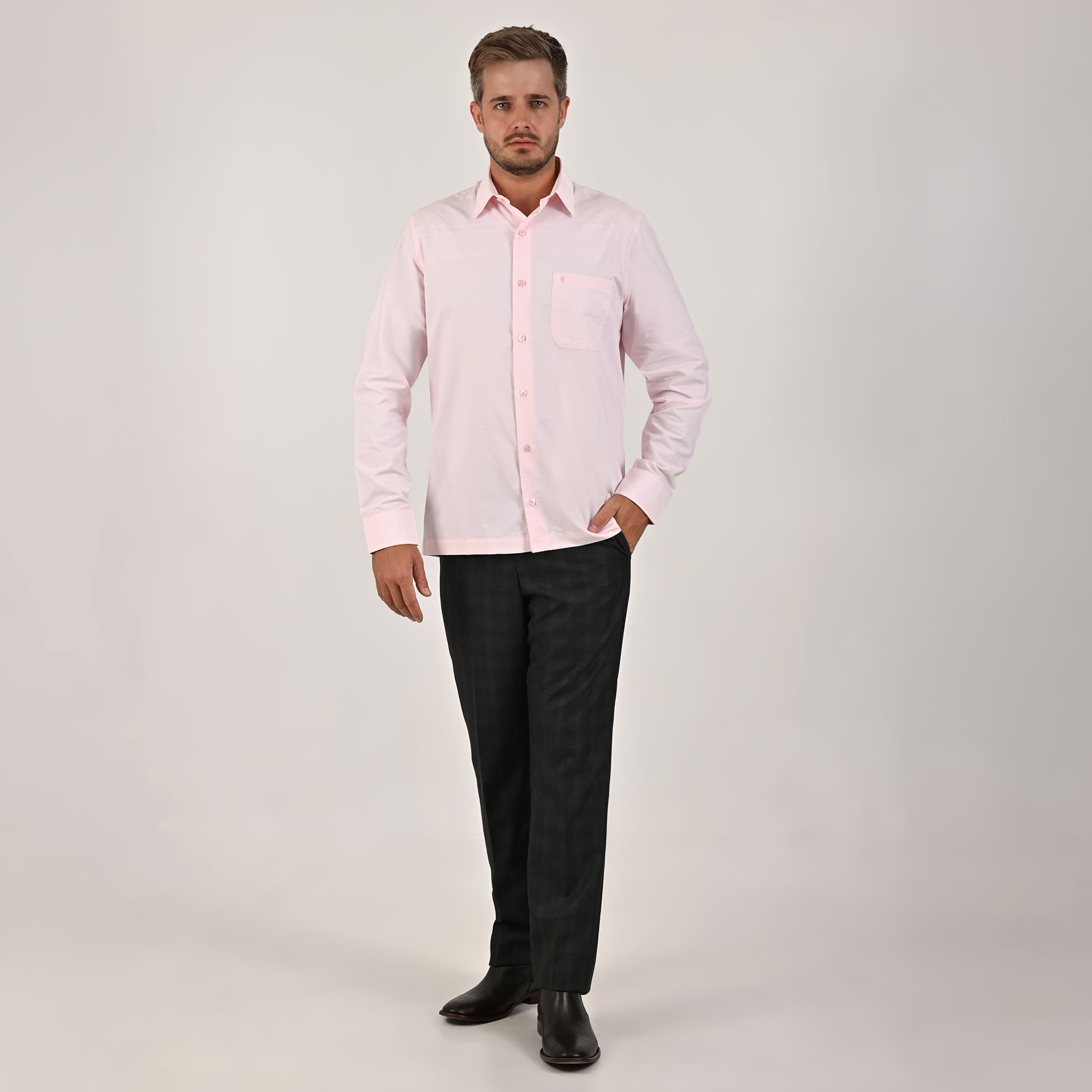 Camisa Yale Para Caballero Cenefa Manga Larga Classic Fit 4719 Rosa