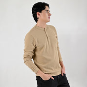 Playera Caballero Supply Company Manga Larga Cuello Henley Slim Fit A909 Beige