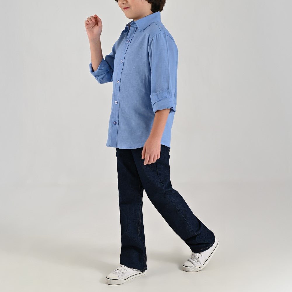 Camisa de vestir Yale Boys Manga Larga 7705 Azul