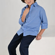 Camisa de vestir Yale Boys Manga Larga 7705 Azul