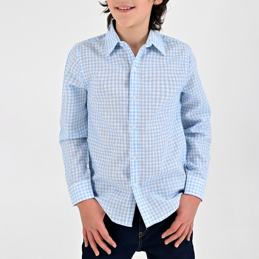 Camisa Yale Boys Manga Larga Regular Fit 8089 Azul
