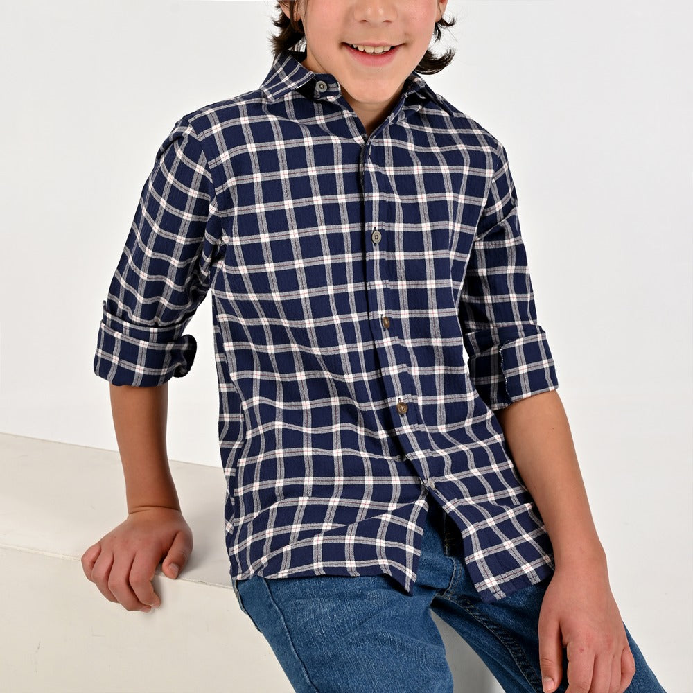 Camisa Yale Boys Manga Larga Regular Fit 8090 Azul Marino