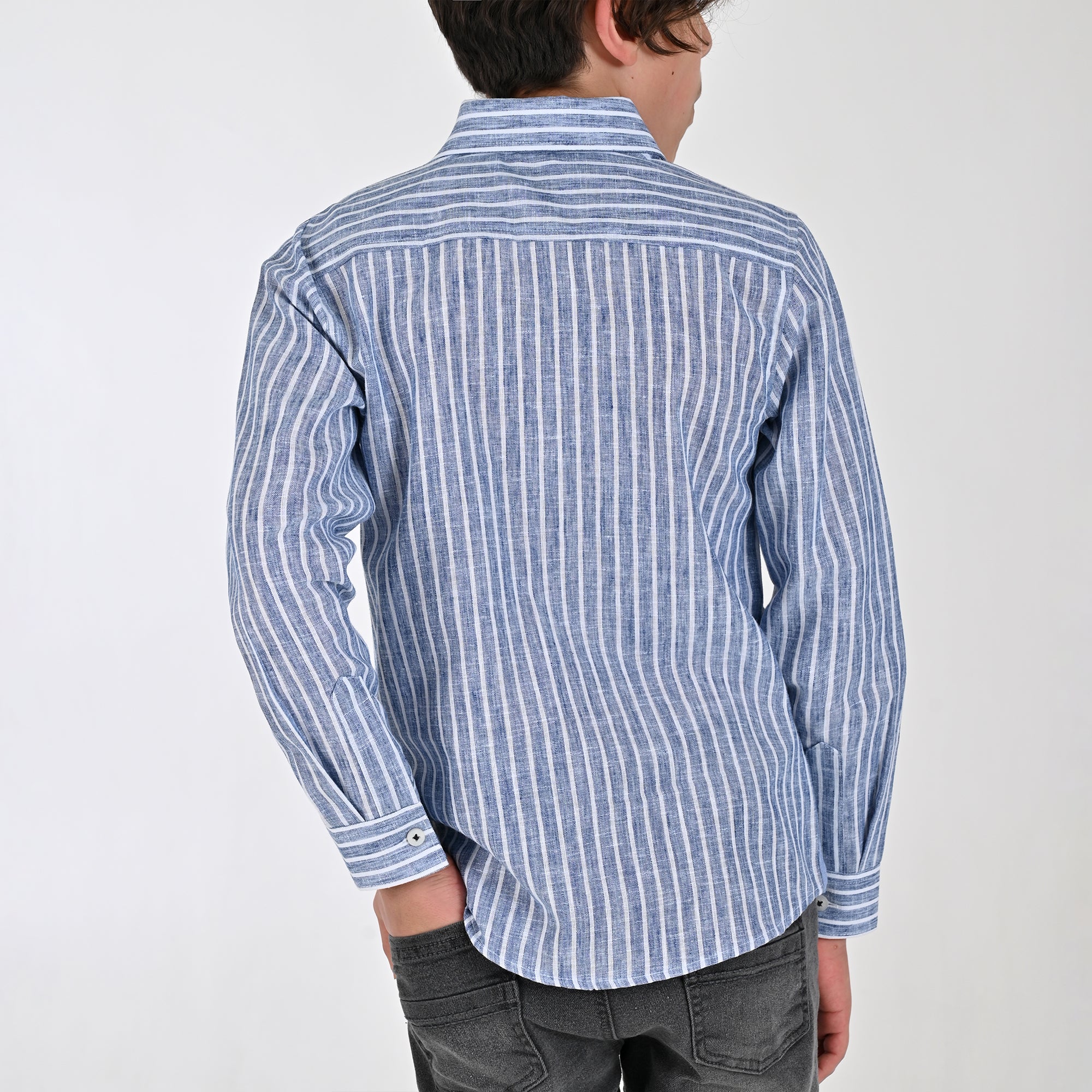 Camisa Yale Boys Manga Larga Regular Fit 8093 Azul Marino