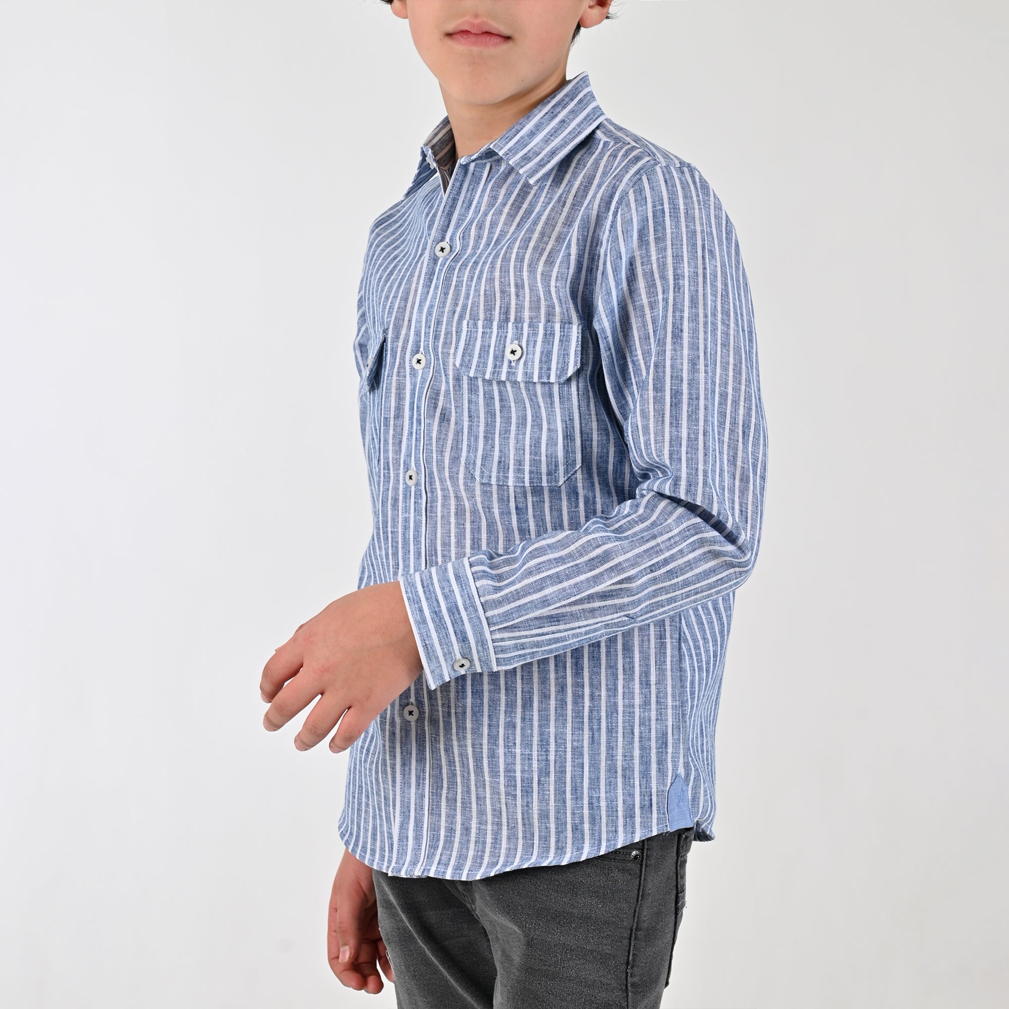 Camisa Yale Boys Manga Larga Regular Fit 8093 Azul Marino