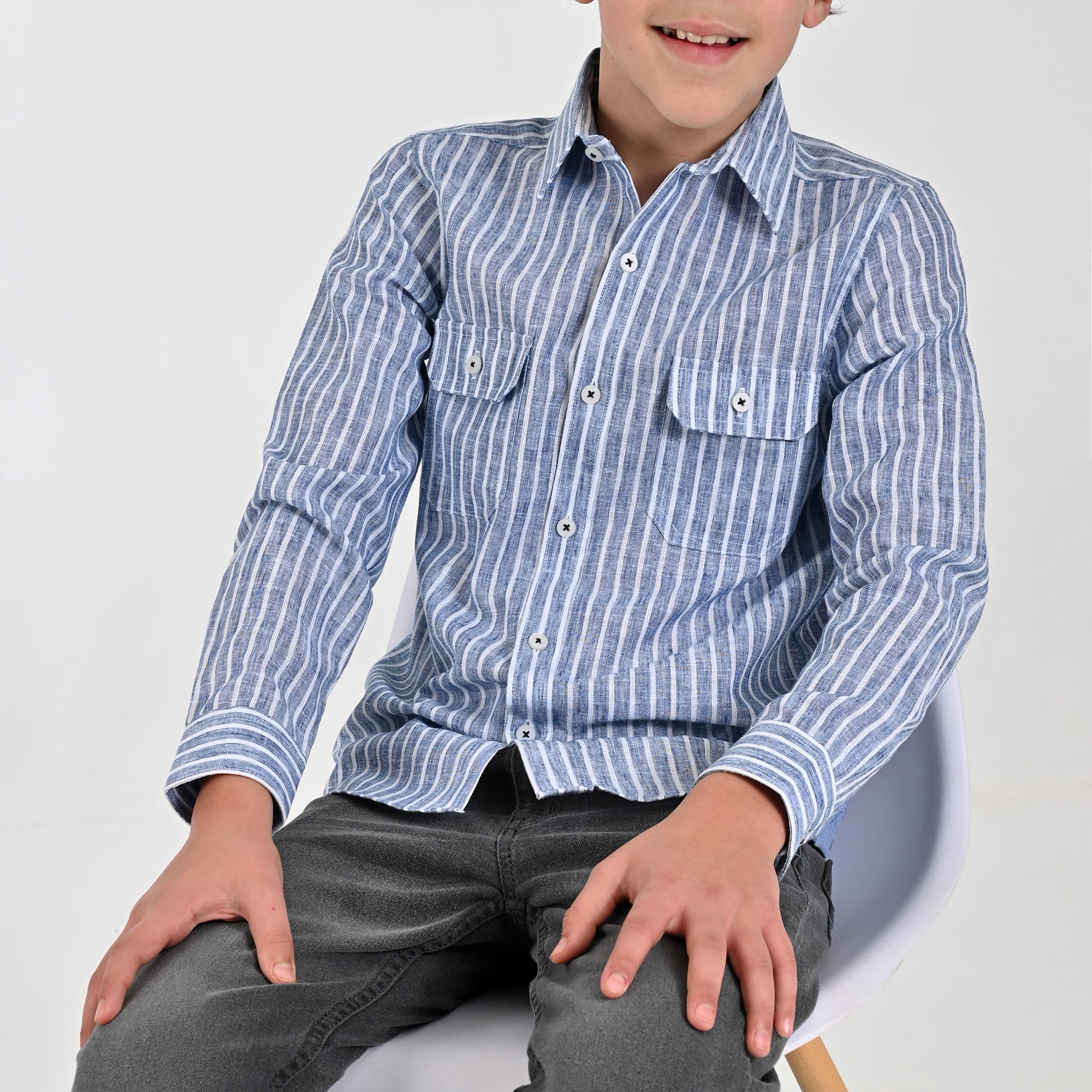 Camisa Yale Boys Manga Larga Regular Fit 8093 Azul Marino