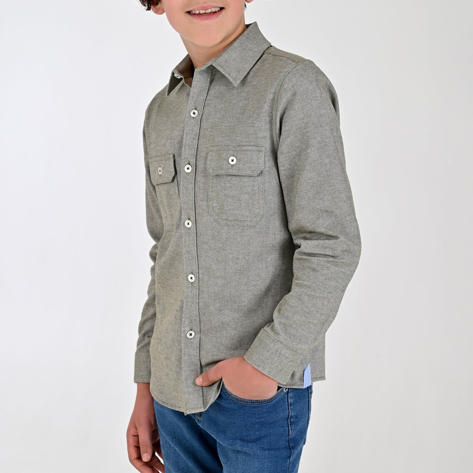 Camisa Yale Boys Manga Larga Regular Fit 8183 Verde Militar
