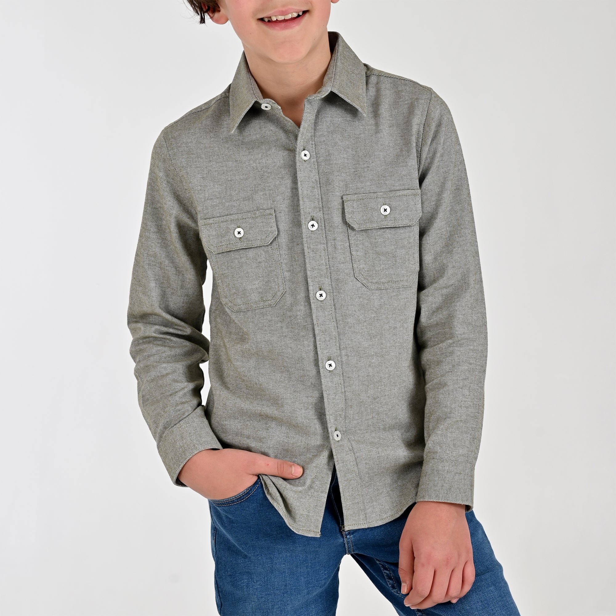 Camisa Yale Boys Manga Larga Regular Fit 8183 Verde Militar
