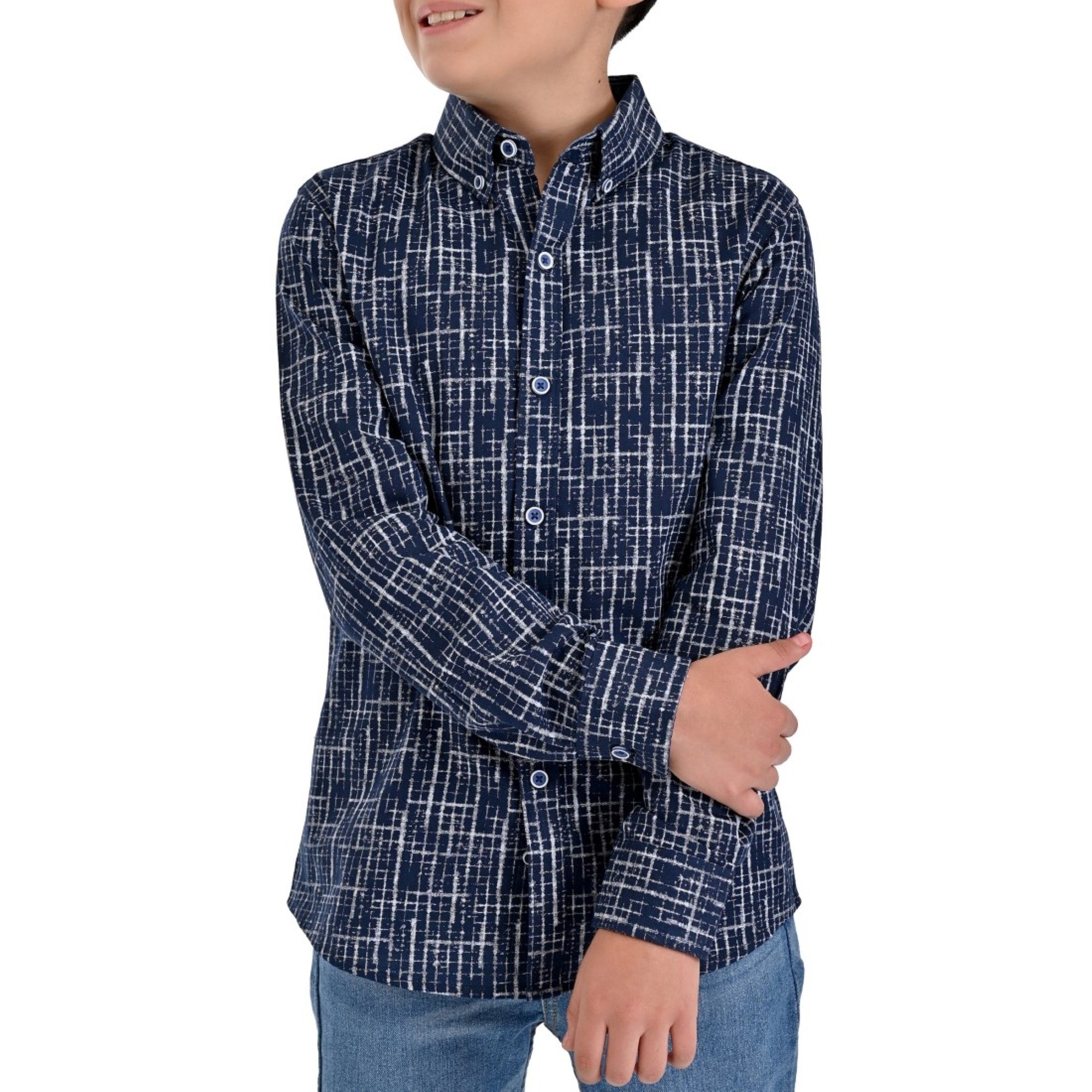 Camisa casual Yale Boys Manga Larga 3851 Azul marino