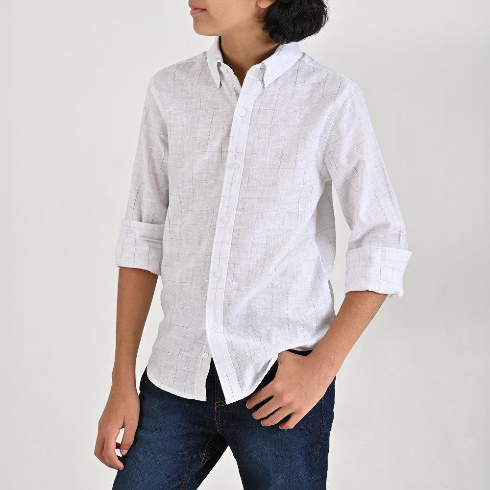 Camisa casual Yale Boys Manga Larga 4669 Blanco