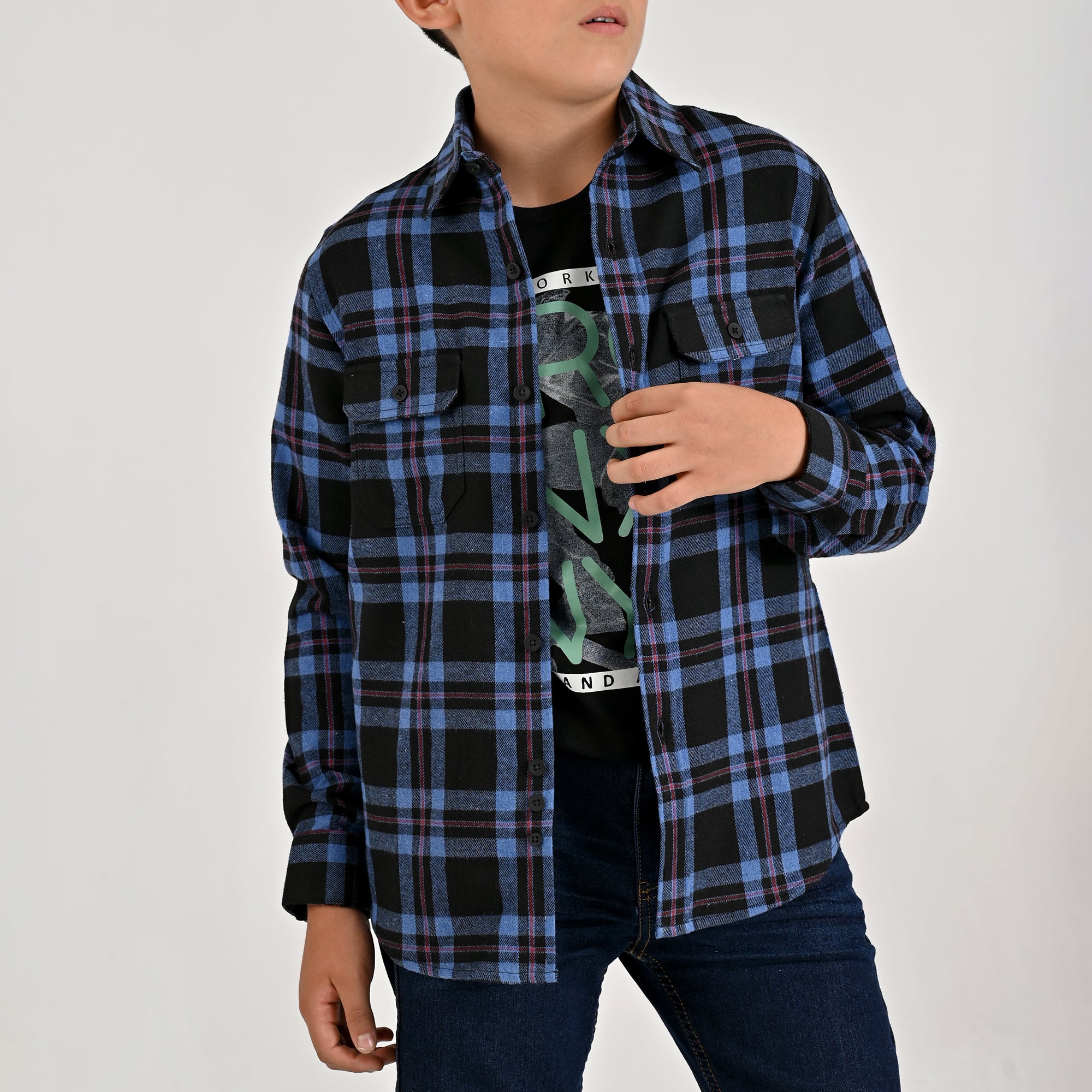 Camisa casual Yale Boys Manga Larga 4676 Negro