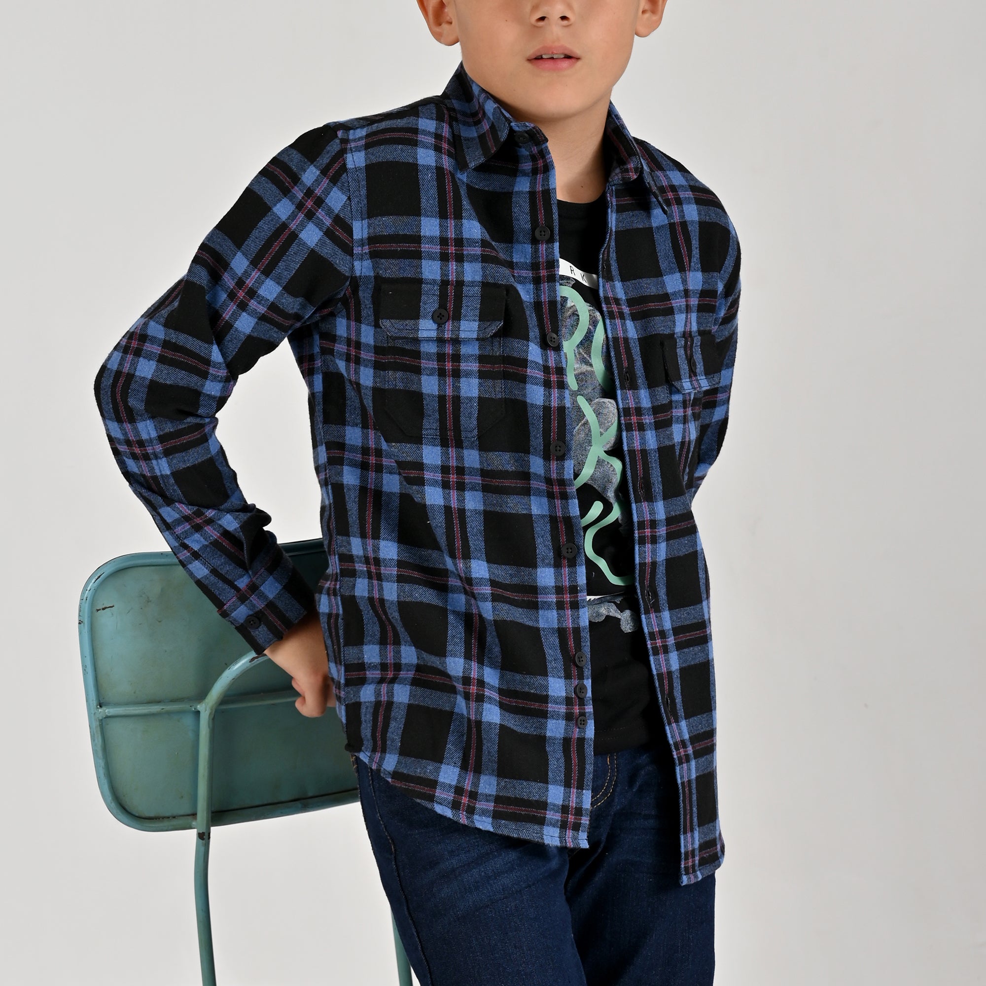 Camisa casual Yale Boys Manga Larga 4676 Negro