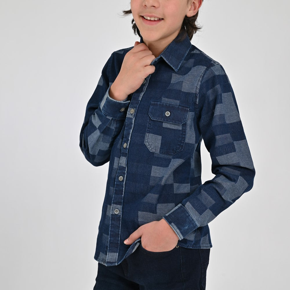 Camisa Yale Boys Manga Larga Regular Fit 7938 Azul Marino