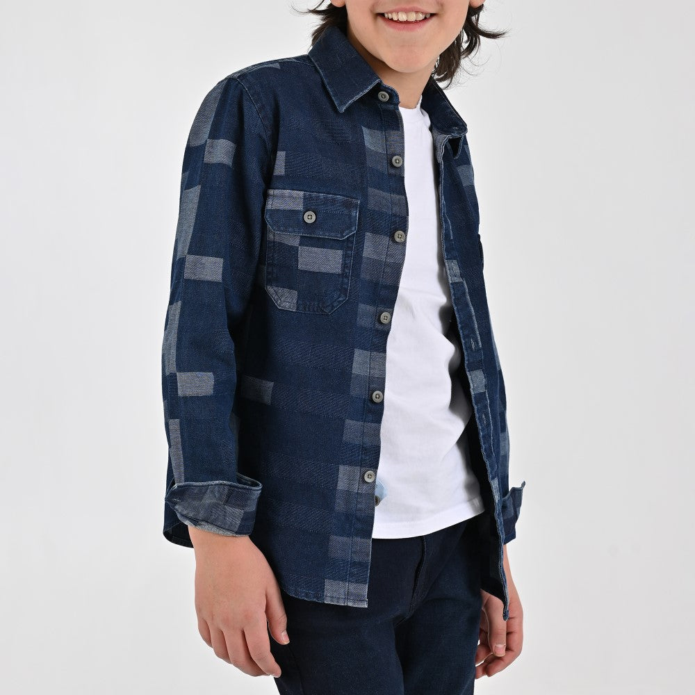 Camisa Yale Boys Manga Larga Regular Fit 7938 Azul Marino
