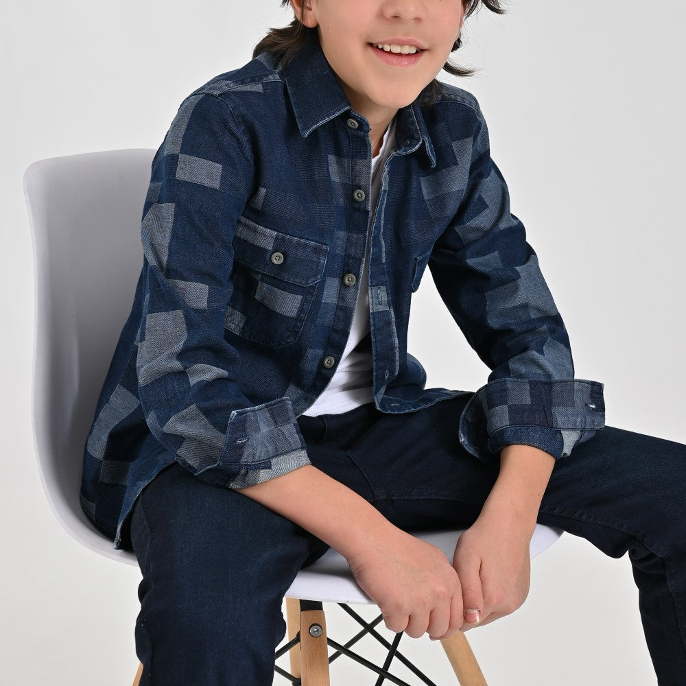Camisa Yale Boys Manga Larga Regular Fit 7938 Azul Marino