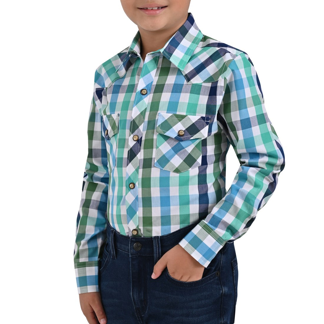 Camisa vaquera Yale Boys Manga Larga VQ03 Verde Agua