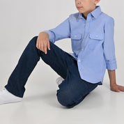 Camisa Yale Boys Manga Larga Regular Fit 8096 Azul Rey