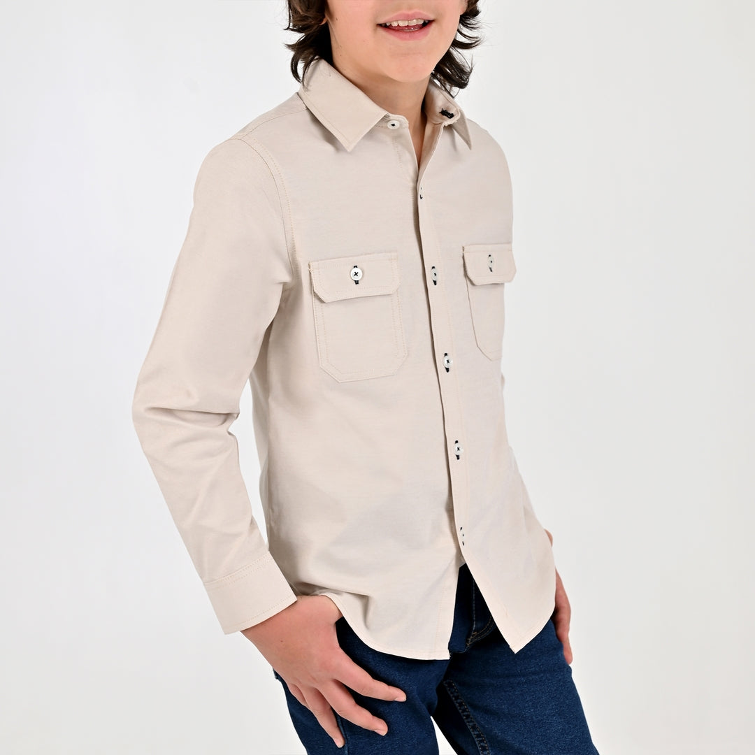Camisa Yale Boys Manga Larga Regular Fit 8096 Beige
