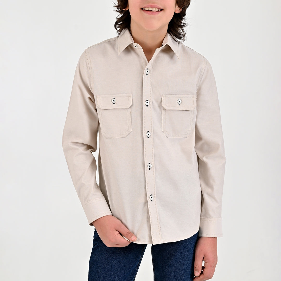 Camisa Yale Boys Manga Larga Regular Fit 8096 Beige