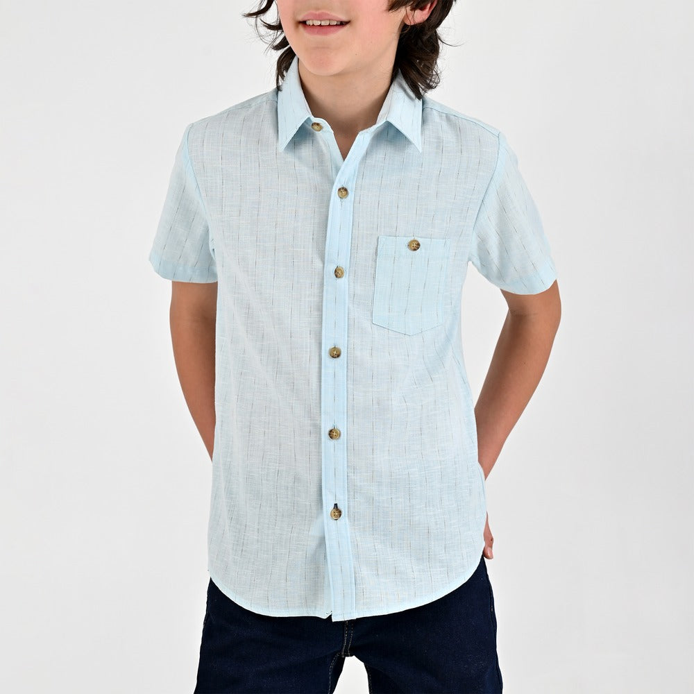Camisa Yale Boys Manga Corta Regular Fit 8117 Azul