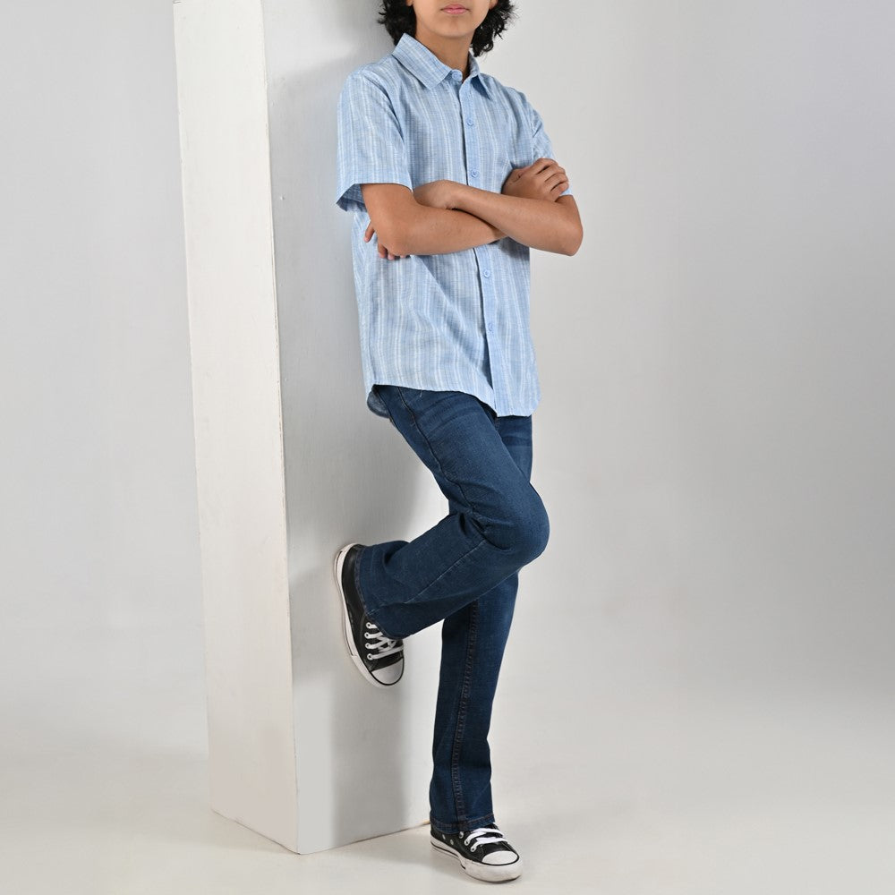 Camisa casual Yale Boys Manga corta 7692 Azul