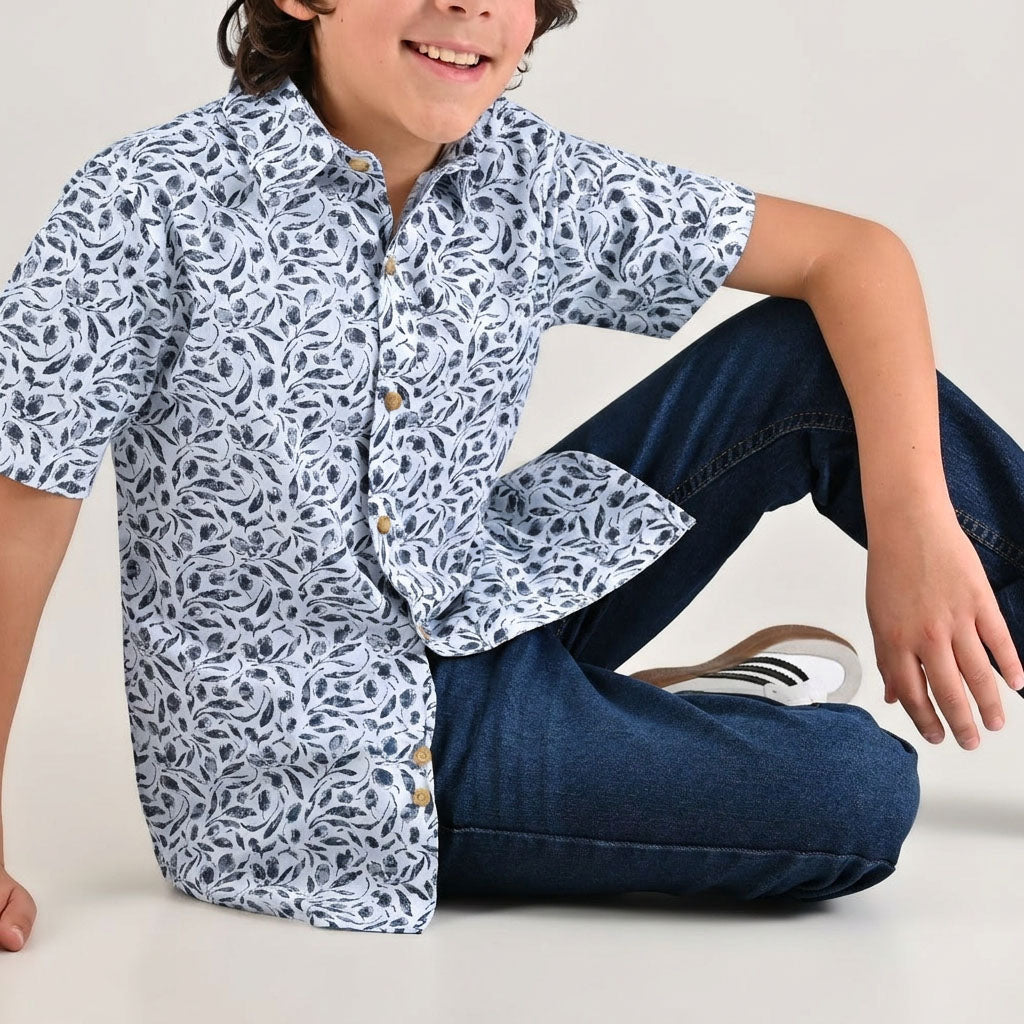 Camisa casual Yale Boys Manga corta 7700 Azul