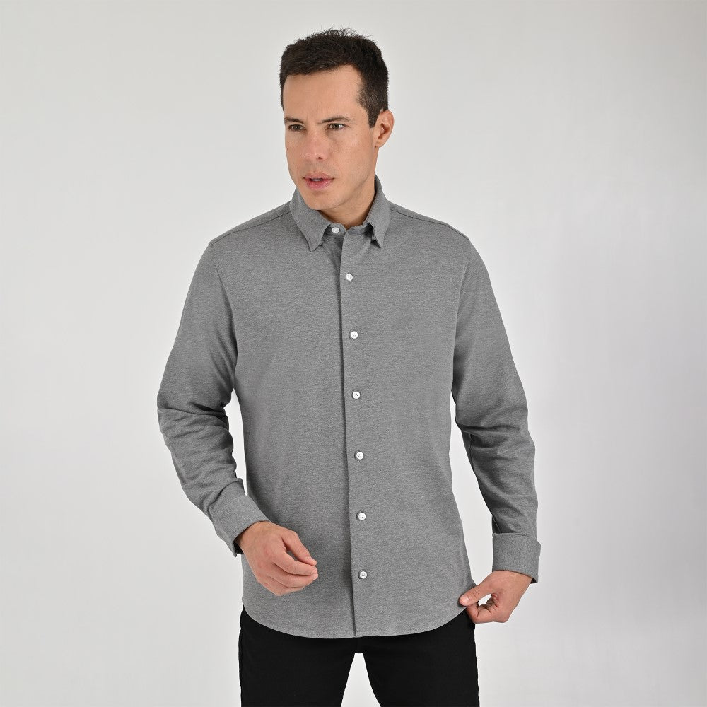 Camisa Yale Para Caballero Manga Larga Regular Fit 7086 Gris Oxford