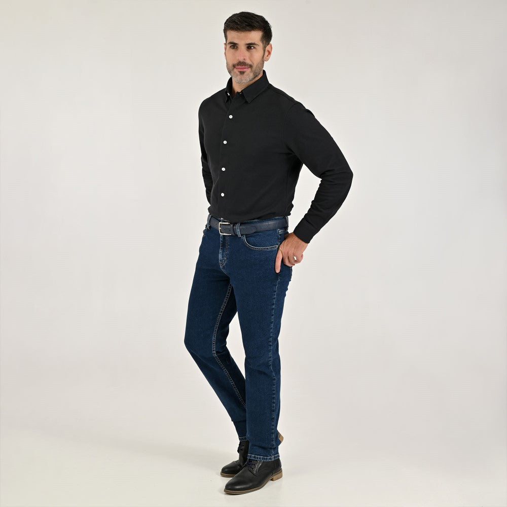 Camisa Yale Para Caballero Manga Larga Regular Fit 7086 Negro