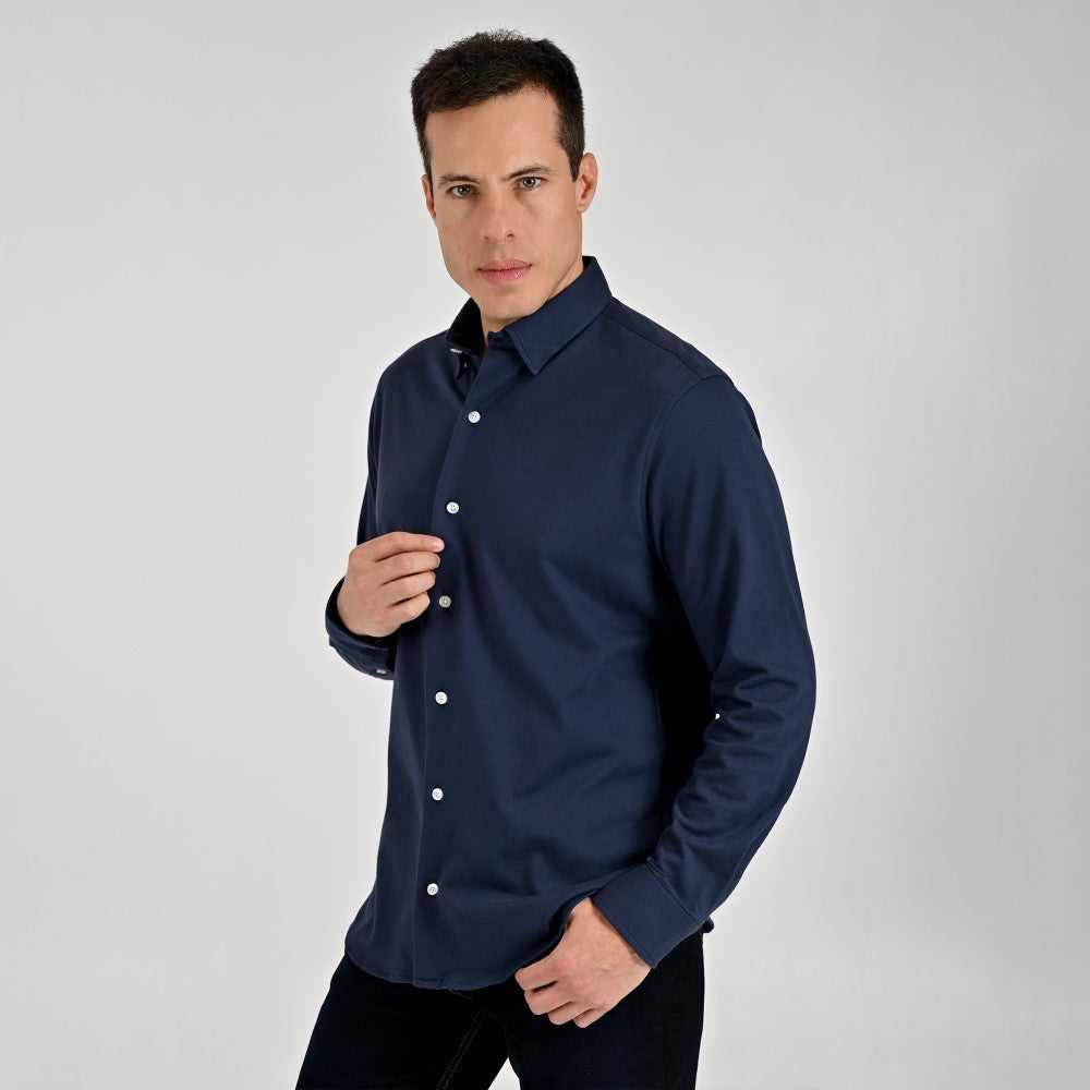 Camisa Yale Para Caballero Manga Larga Regular Fit 7086 Azul Marino