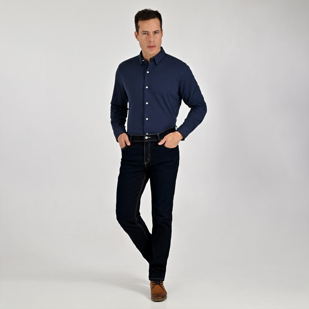 Camisa Yale Para Caballero Manga Larga Regular Fit 7086 Azul Marino