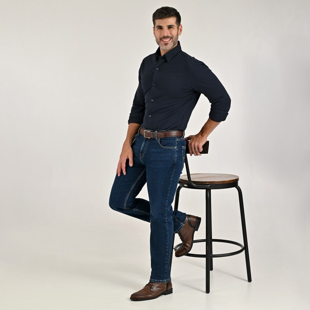 Camisa Yale Para Caballero Manga Larga Regular Fit 8272 Azul Marino