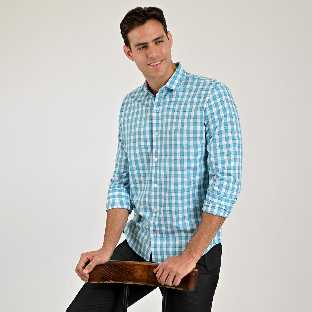 Camisa Yale Para Caballero Manga Larga Regular Fit 2270 Azul turqueza