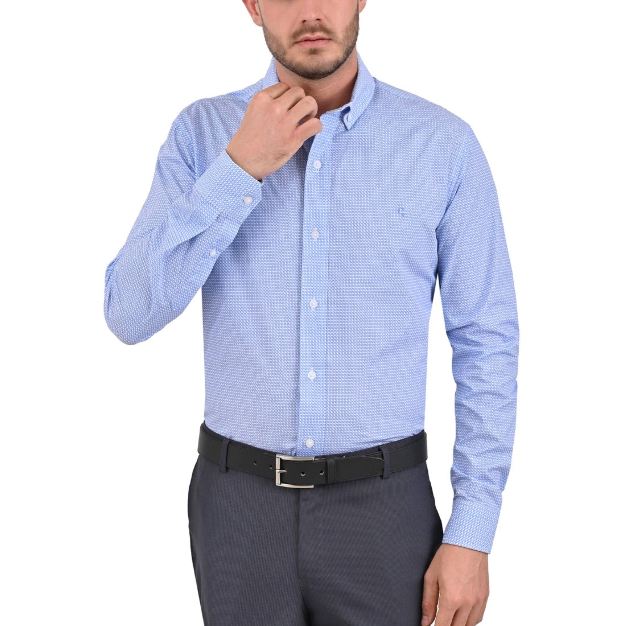 Camisa Yale Slim Fit Manga Larga 3749 Azul Plumbago