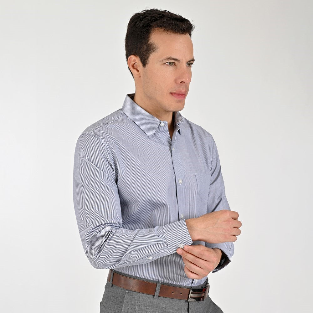Camisa Yale Para Caballero Manga Larga Regular Fit 8215 Azul Marino Entintado