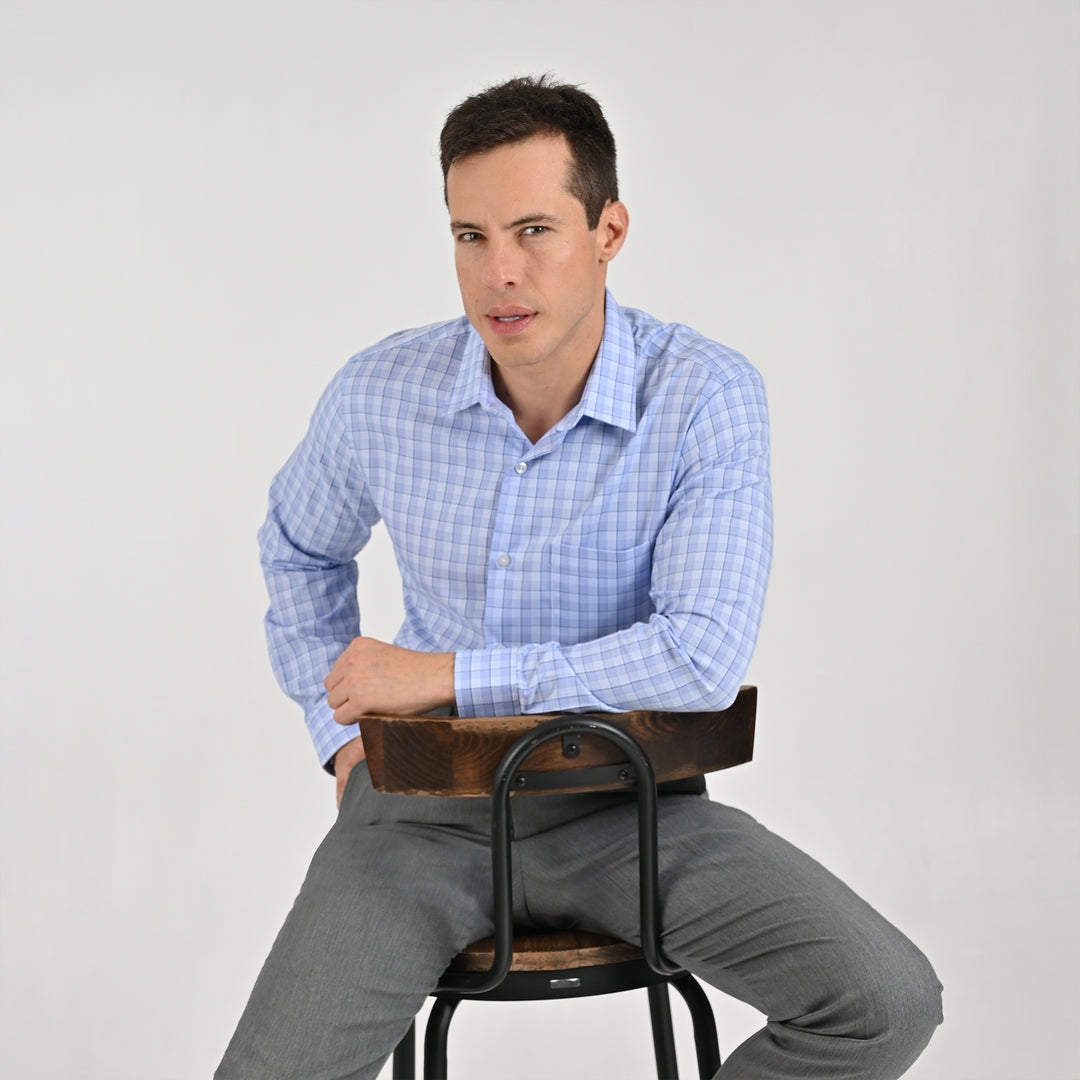 Camisa Yale Para Caballero Manga Larga Regular Fit 7909 Azul