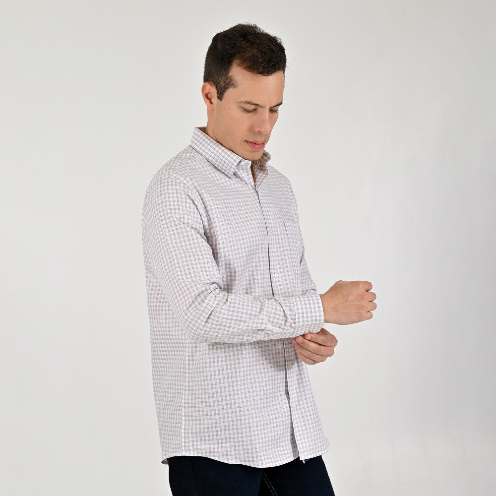 Camisa Yale Para Caballero Manga Larga Regular Fit 7907 Café